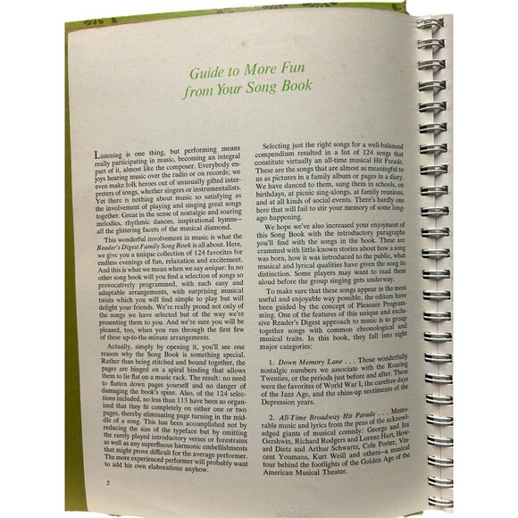 Readers Digest 1969 Family Songbook Hardcover Spiral Bound Green - 124 Favorites - Picture 6 of 16